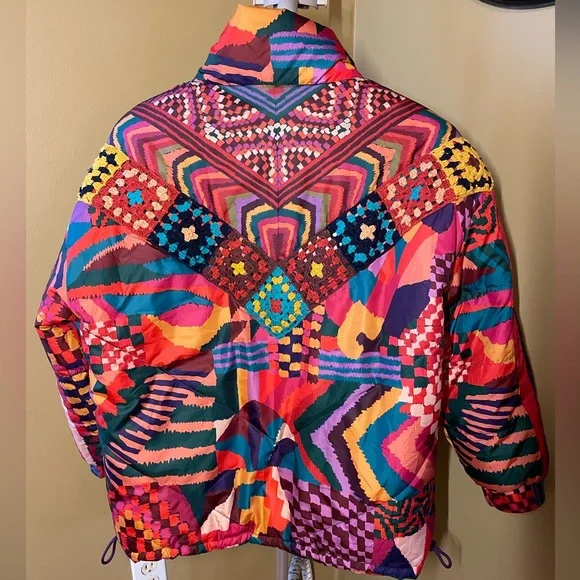 FARM Rio Reversible Patchwork Puffer Jacket with Crochet - Picture 5 of 10